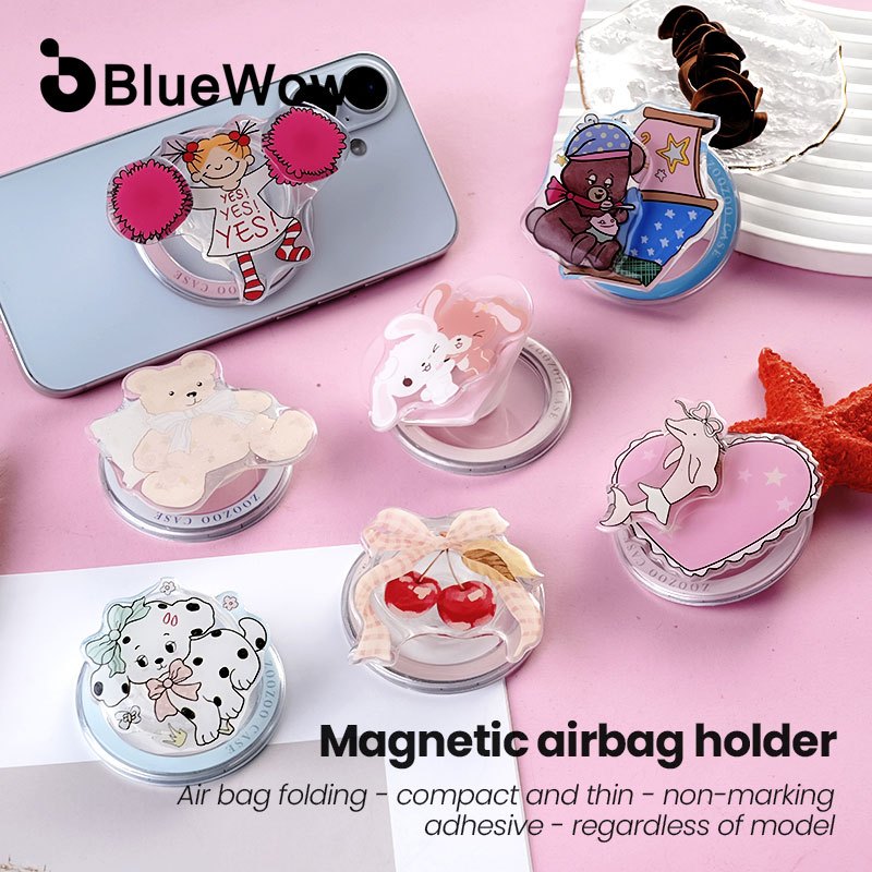 BlueWow ที่วางแม่เหล็กถุงลมนิรภัยที่วางโทรศัพท์แบบพับเก็บได้ 360 หมุนขาตั้งโทรศัพท์ Mount ที่วางน่ารัก