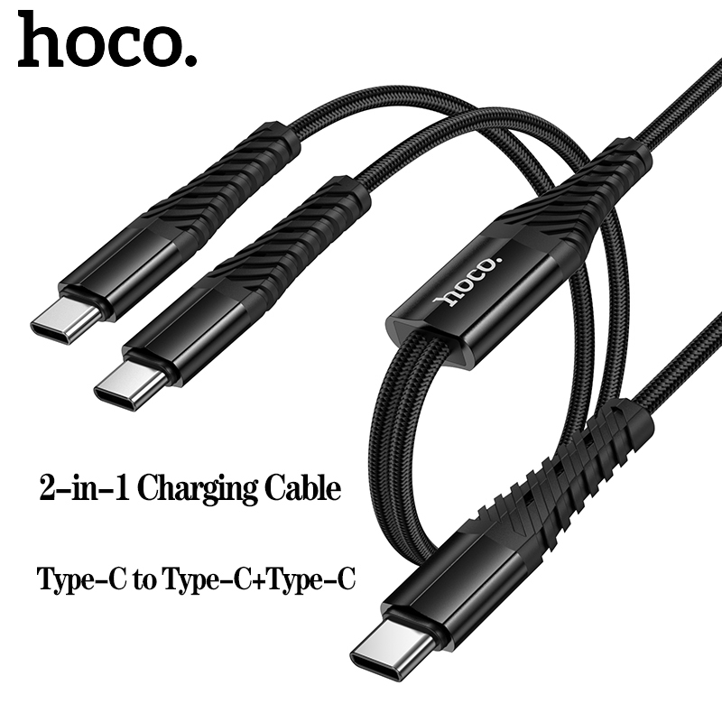 HOCO X123 2 in1 USB C สายชาร์จ Type-C ถึง Dual C-type ข้อมูลสายสําหรับโทรศัพท์ 16 17 Pro Max 3A สายแ
