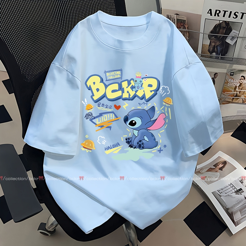 【พร้อมส่ง】🔥BCKR น่ารัก stitch shirt คอกลม เสื้อ🩵ชุดหน้าร้อน ผ้าระบายอากาศ เสื้อผญ เสื่อยืดYG309