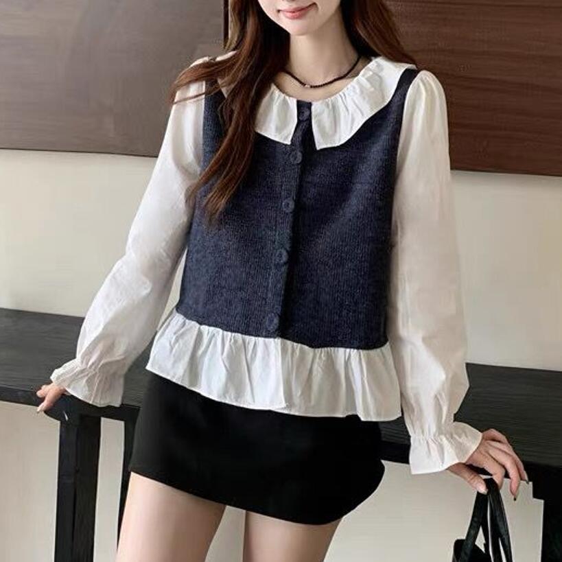 Keey เสื้อเชิ้ตแขนยาวคอปกพับฤดูใบไม้ร่วงของผู้หญิง S662