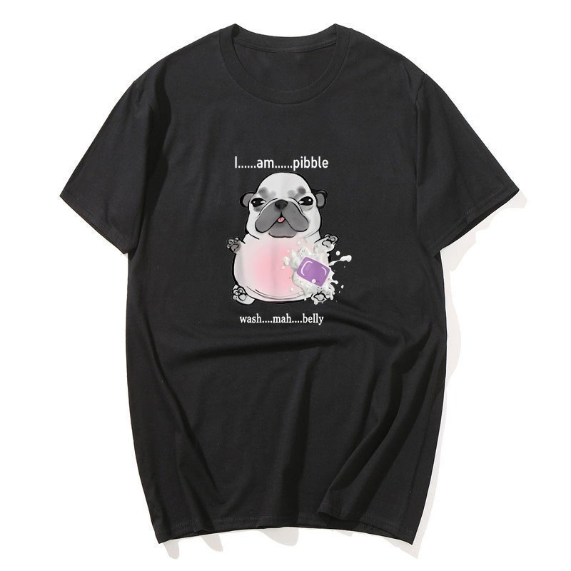 เสื้อยืดผ้าฝ้ายแขนสั้น Streetwear ออกแบบกราฟิกแบบมีม I Am Pibble Wash My Belly