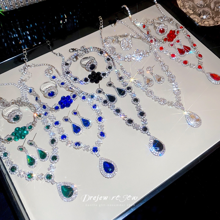 Dreejew Multicolor Zircon ชุดจิวเวลรีผู้หญิง พร้อม.Accents เพชร-Like สไตล์หรูหรา และเป็นของขวัญอันสวยงาม