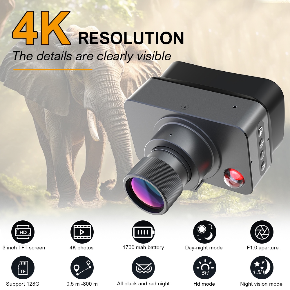 กล้องมองภาพยามค่ำคืน 4K UHD อินฟราเรด ขนาดเล็ก ใช้งานได้ทั้งกลางวันและกลางคืน