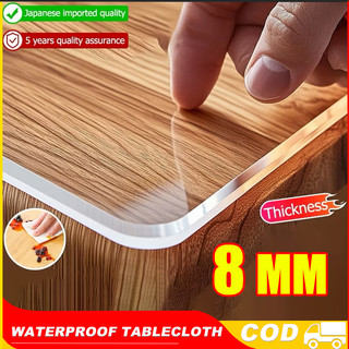 8.0MM！ Thick PVC Tablecloth Transparent Clear Protective Table Cover Waterproof Oil Proof Mat 4-12 Seater