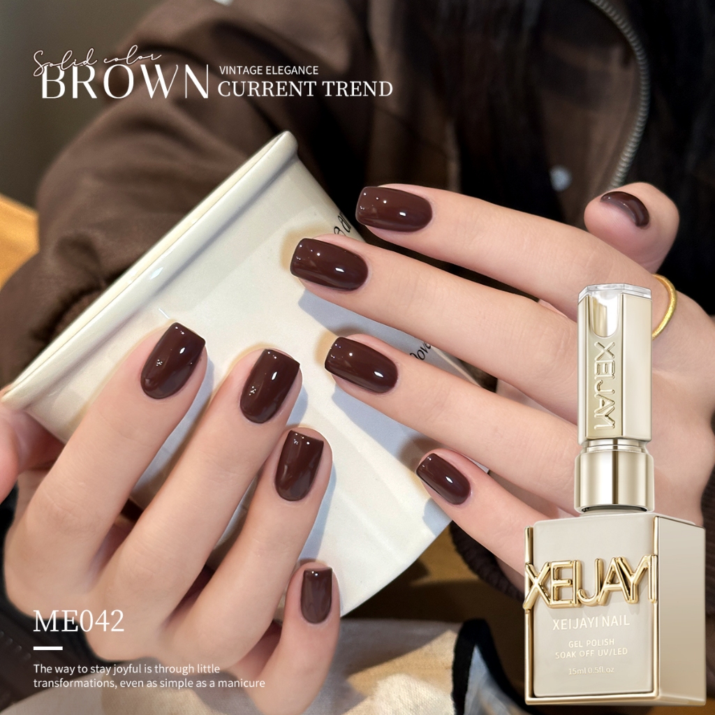 XEIJAYI 15ml ยาทาเล็บสีน้ําตาลช็อคโกแลตสไตล์ใหม่เหมาะสําหรับร้านทําเล็บและแต่งเล็บ DIY สําหรับครอบครัว