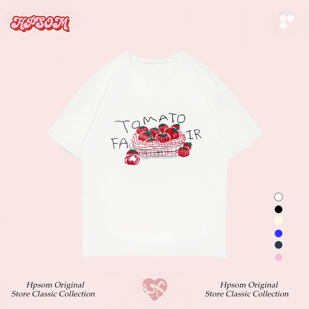 HPSOM 🍅 เสื้อยืดผู้หญิง ลายการ์ตูนมะเขือเทศ สไตล์เกาหลี คอกลม แขนสั้น จัดส่งจากกรุงเทพฯ