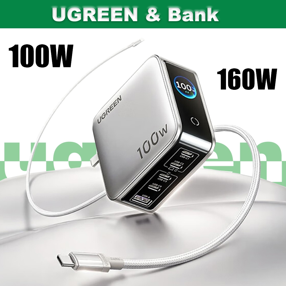 BANK BY UGREEN 100W GaN Fast Charger จอแสดงผลเวลาจริงเครื่องชาร์จแบบพับได้พร้อมสาย C ถึง C 240W