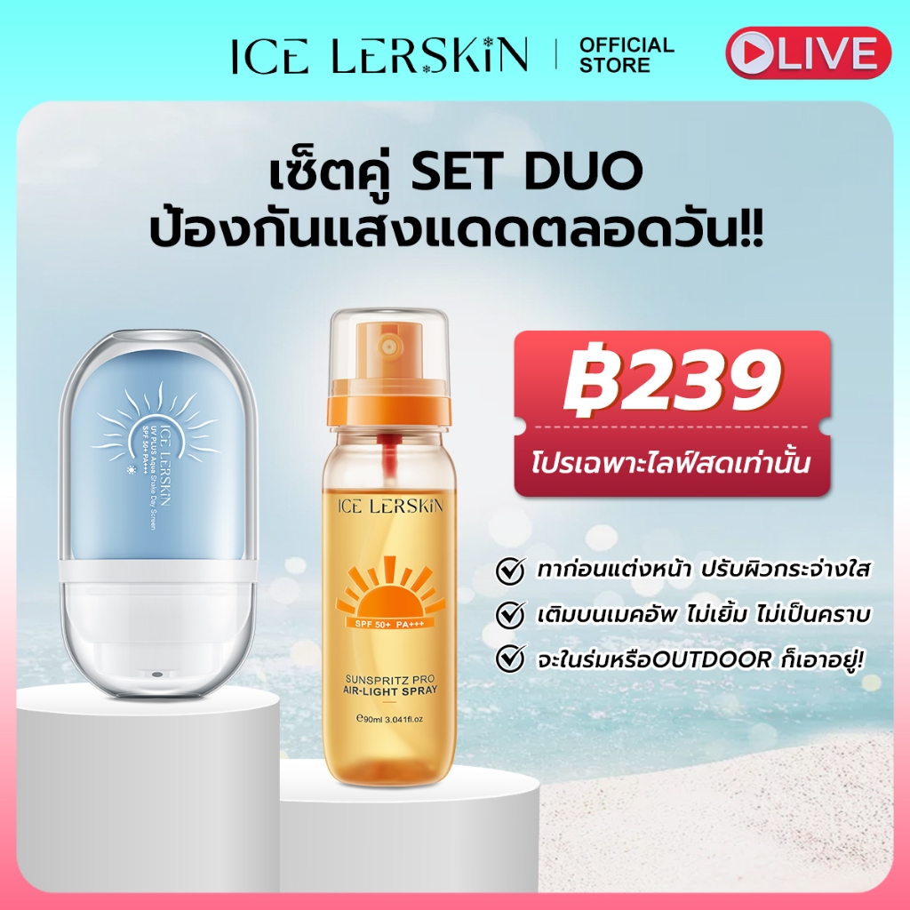 เซ็ตขวดคู่กันแดดสุดประหยัด!สเปรย์กันแดด+โลชั่นกันแดด SPF50+Double Protection All Day No Makeup