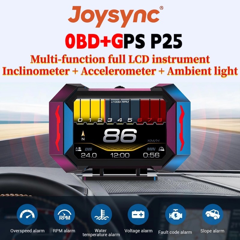 Joysync P25 รถ OBD + GPS Head Up จอแสดงผลสําหรับ Digital Speedometer Overspeed Alarm RPM อุณหภูมิน้ํา Turbo Pressure Smart Gauge สําหรับรถยนต์ส่วนใหญ่หลังจาก 2008