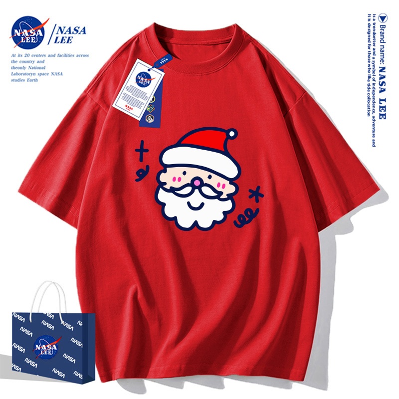 NASA เสื้อยืดสั้นลายซานตาคลอส คริสต์มาส ผ้าฝ้าย นุ่ม ระบายอากาศดี สำหรับผู้ชายผู