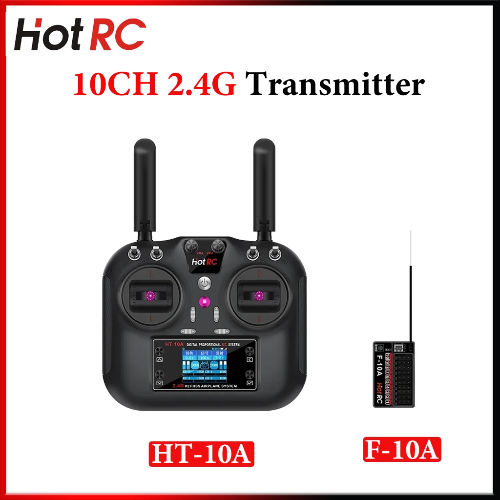 HOTRC HT-10A 10CH 2.4G เครื่องส่งสัญญาณ PWM หน้าจอสีรีโมทคอนโทรล F-10A สําหรับ RC เครื่องบิน Drone ร