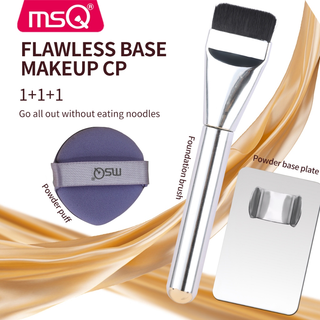 MSQ แปรงรองพื้นหัวแบนพร้อมฟองน้ํา ไม่เปื้อน ใช้คอนซีลเลอร์ คอนทัวร์จมูก สําหรับมือใหม่