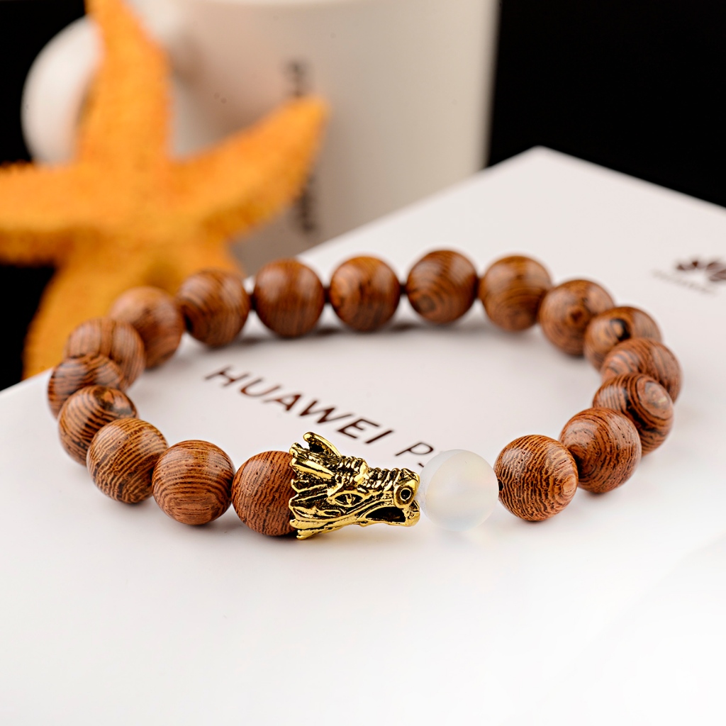 สร้อยข้อมือผู้ชายหินธรรมชาติ frosted สี dragon charm ขนาด 10 มม. เพิ่มพลังงานบวกและโชคลาภ - รูปที่ 5