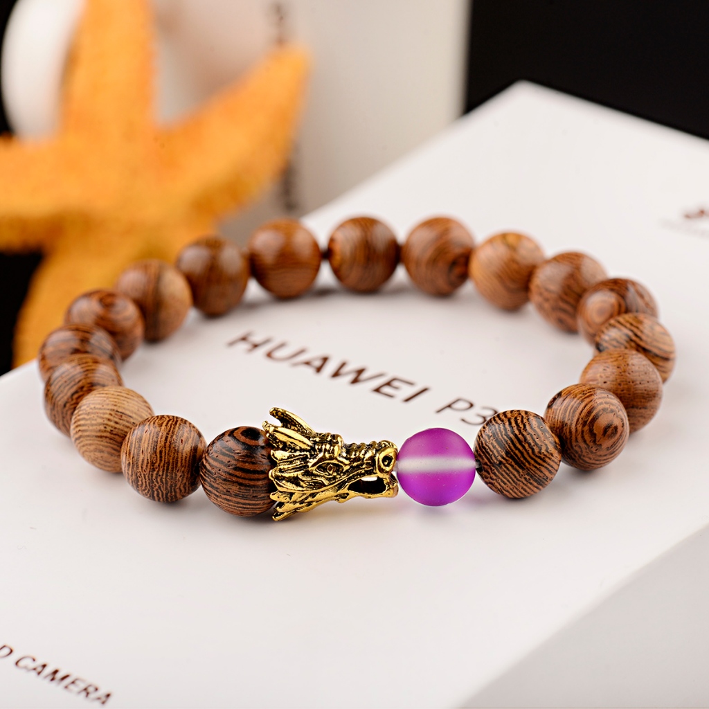 สร้อยข้อมือผู้ชายหินธรรมชาติ frosted สี dragon charm ขนาด 10 มม. เพิ่มพลังงานบวกและโชคลาภ - รูปที่ 3