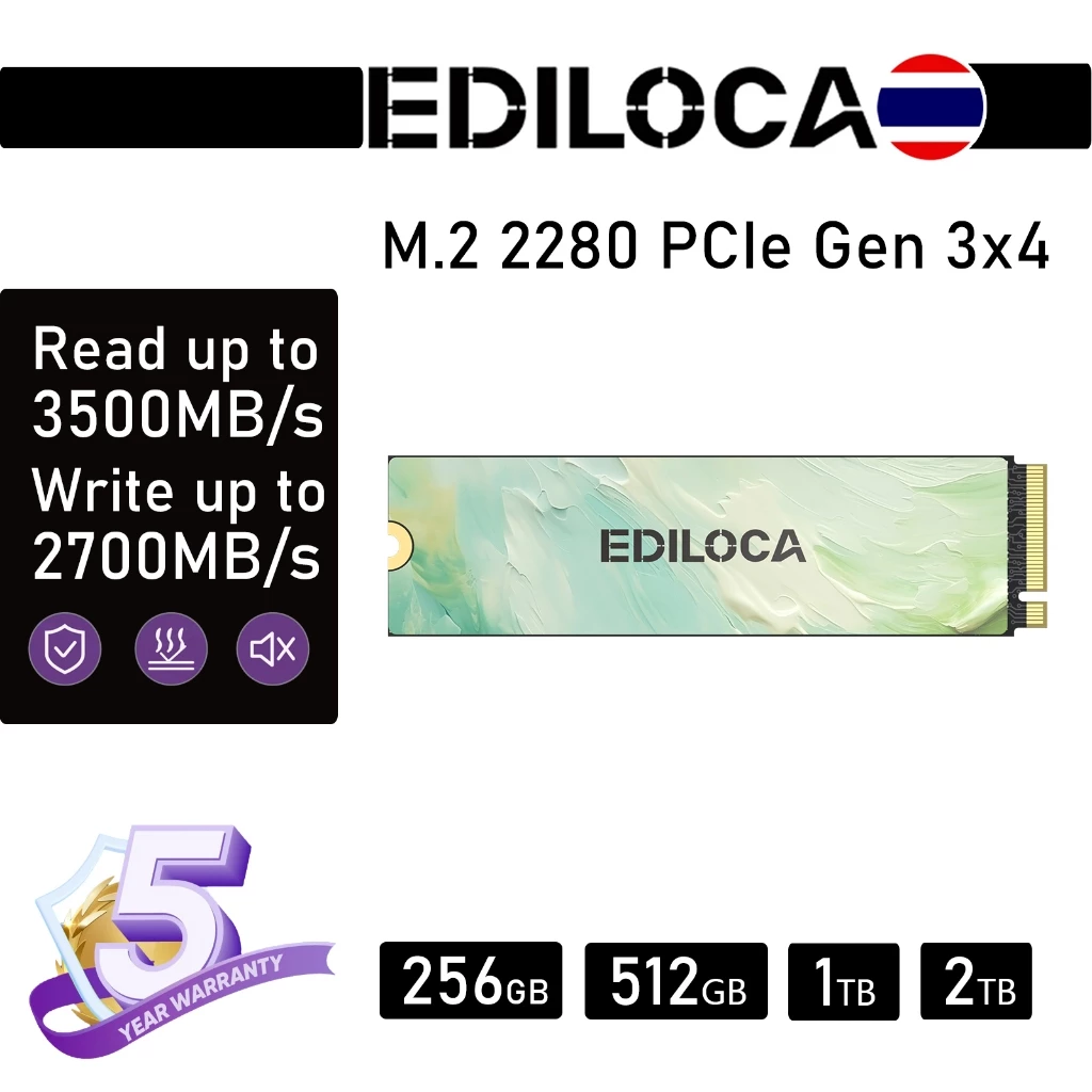 EDILOCA EN680E PCIe 3.0 x4 M.2 2280 SSD ภายใน ความเร็วอ่าน 2150MB/s ความเร็วเขียน 1850MB/s พร้อม SLC Cache