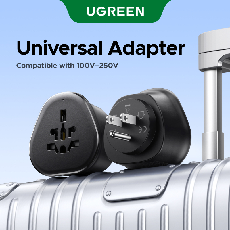 UGREEN เข้ากันได้กับอะแดปเตอร์สําหรับเดินทางอเนกประสงค์ 100V-250V, ปลั๊กไฟสากลออลอินวัน 1250W พร้อมซ