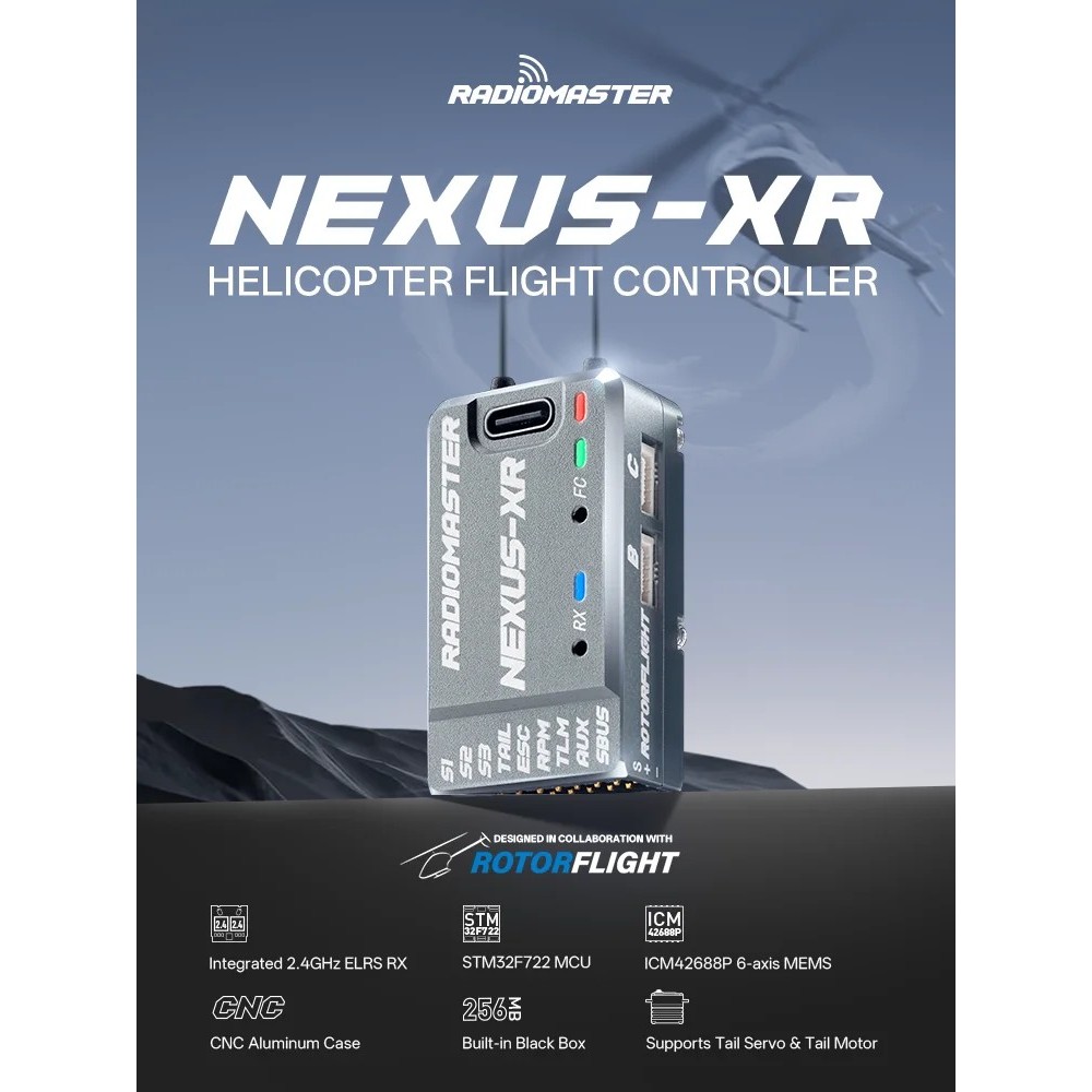 Radiomaster Nexus XR ไจโรสโคปเฮลิคอปเตอร์พร้อมตัวรับสัญญาณ 2.4GHz ExpressLRS ในตัว CNC เปลือกอลูมิเน