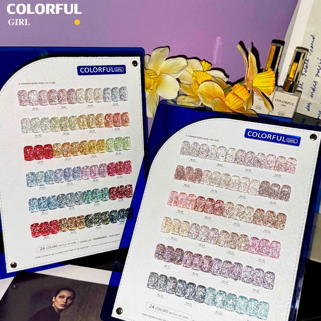 【พร้อมส่ง】💅 Colorful Girl สีเจลแฟลช 24 สี✨ สีทาเล็บเจลเนื้อใส วิ้งละเอียด แวววาวหรูหรา สีแน่น ติดทนนาน ทาแล้วสวยทุกมุมมอง 💖 แถมชาร์ตสี 🎨 มีให้เลือก 2 โทนสี — โทนเข้ม & โทนอ่อน 💅