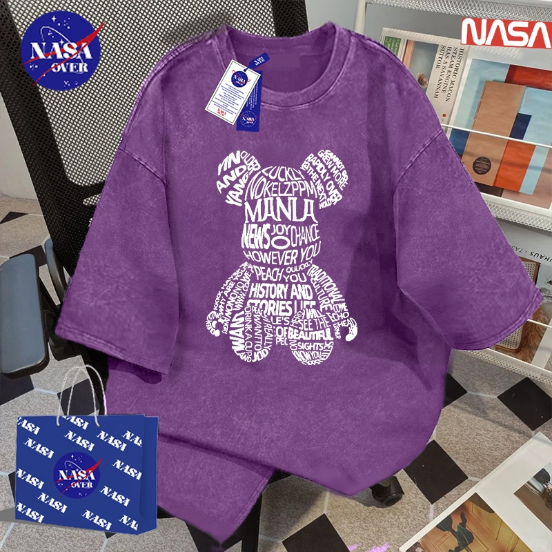 【พร้อมส่ง】🔥NASA ฤดูร้อน oversize ผ้าฝ้ายแท้100% สีฟอก แขนสั้น เสื้อ ออกแบบโดยแบรนด์เอง ลายหมีน้อย 🐻 ยูนิเซ็กส์ hiphopYG1163