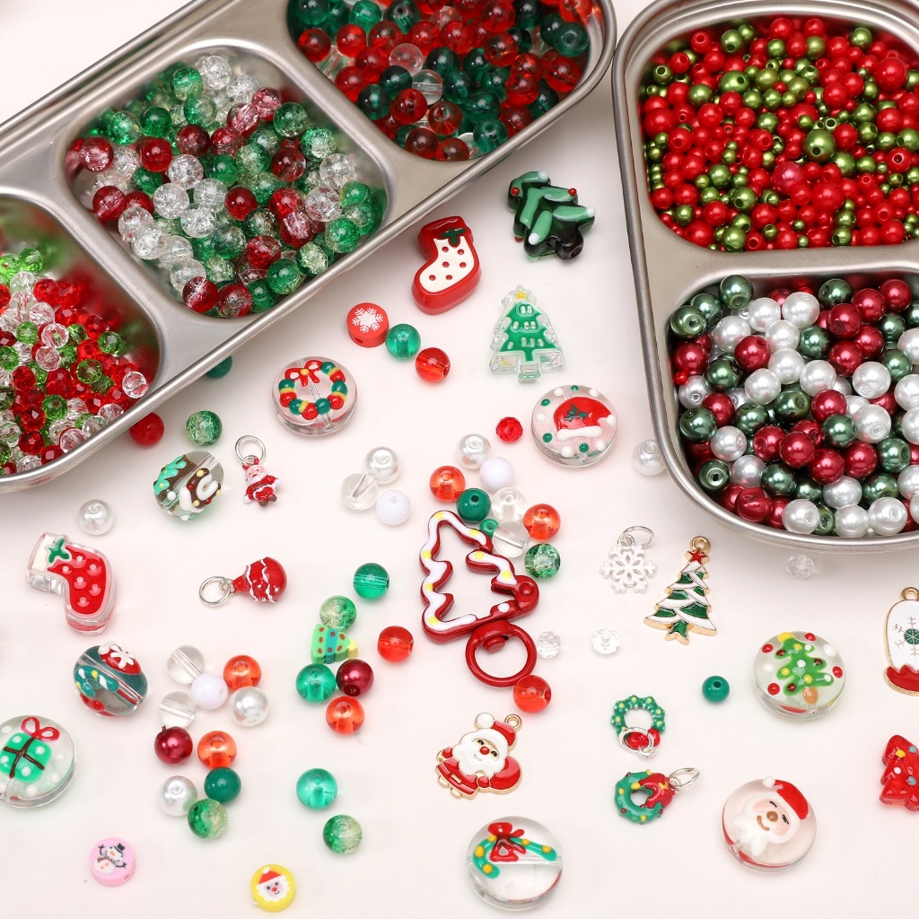 พวงกุญแจลูกปัดแก้วและอะคริลิก สำหรับการทำเองในเทศกาลคริสต์มาส