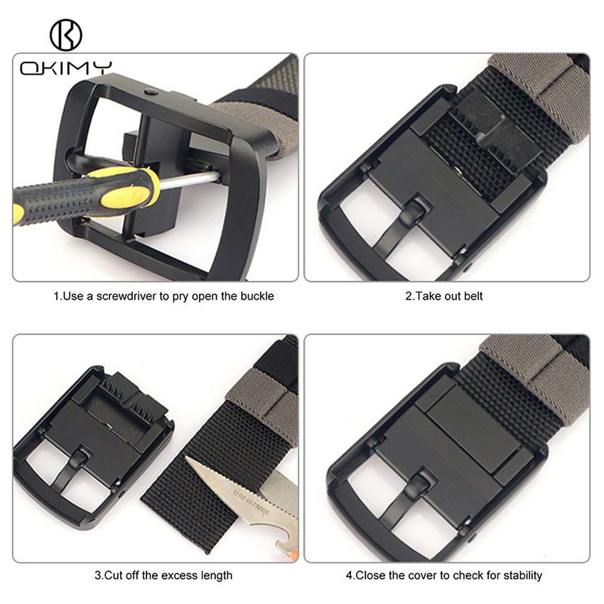 OKIMY เข็มขัดผู้ชาย ปรับได้สองด้าน ทำจากไนลอน สีเรียบง่าย มาพร้อมหัวเข็มขัดหมุน - รูปที่ 4
