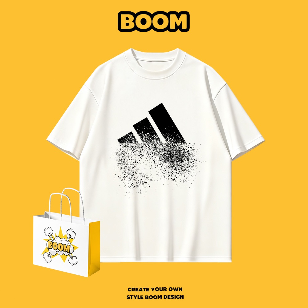 ✨จัดส่งตลอด 24 ชั่วโมง✨BOOM เสื้อยืดคอกลม ใส่ได้ทั้งชายและหญิง ผลิตจากผ้าคอตตอน 100% Oversize เหมาะสำหรับเยาวชน