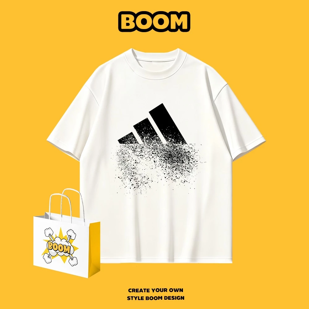 ✨จัดส่งตลอด 24 ชั่วโมง✨BOOM เสื้อยืดคอกลม ใส่ได้ทั้งชายและหญิง ผลิตจากผ้าคอตตอน 100% Oversize เหมาะสำหรับเยาวชน