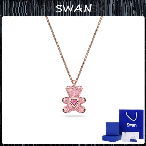 SWAN TEDDY Pink TEDDY Bear Heart Bear Necklace แฟชั่นคลาสสิก จี้ระดับไฮเอนด์ (กล่องของขวัญ)