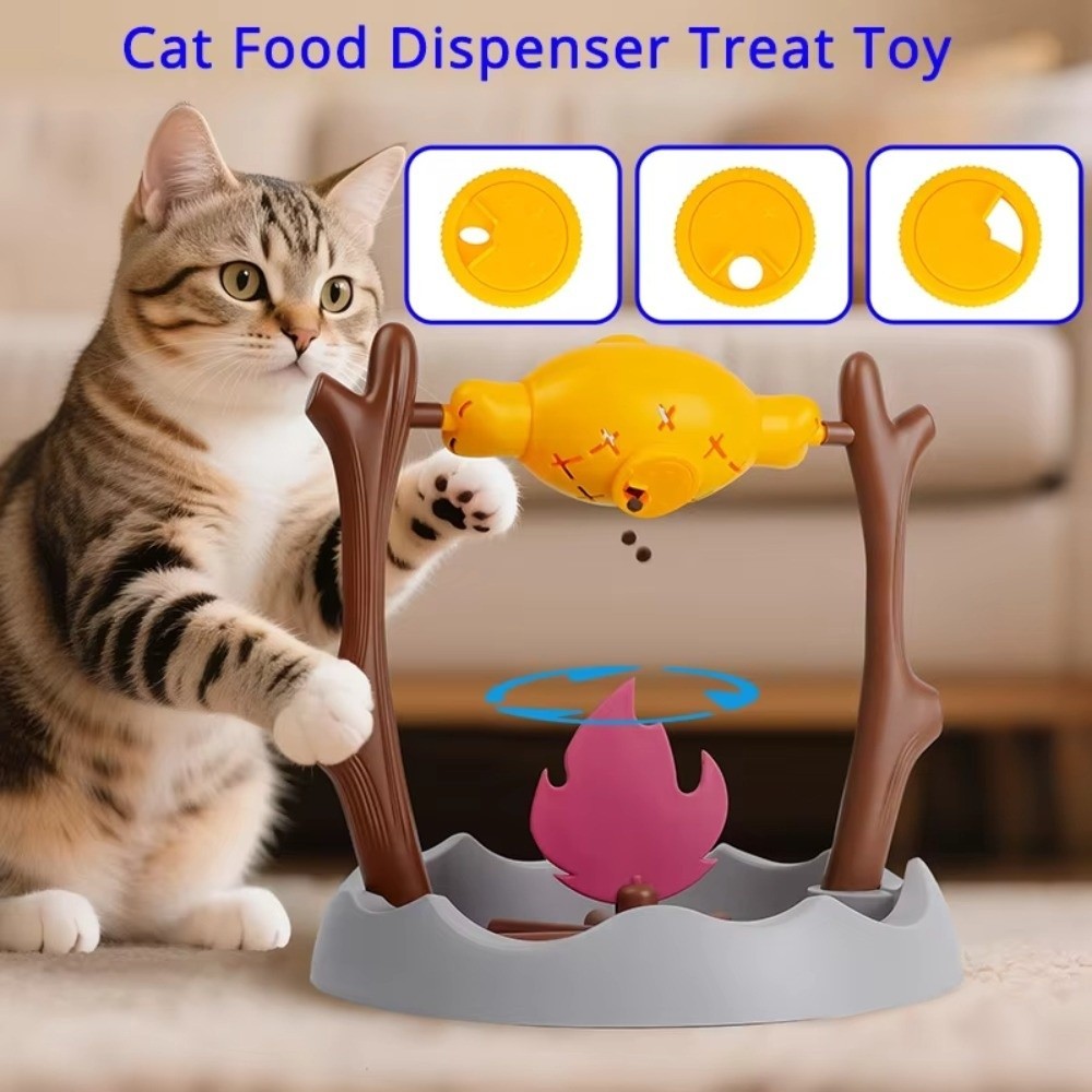 🐱IOEFSGF69 เครื่องให้อาหารแมวแบบคายช้า 360° เครื่องจ่ายอาหารแมวขาไก่ย่างหมุนได้, เครื่องเล่นแผ่นเสียงใบพัด ของใช้ในครัวเรือนสําหรับสัตว์เลี้ยง เกมสําหรับสัตว์เลี้ยง