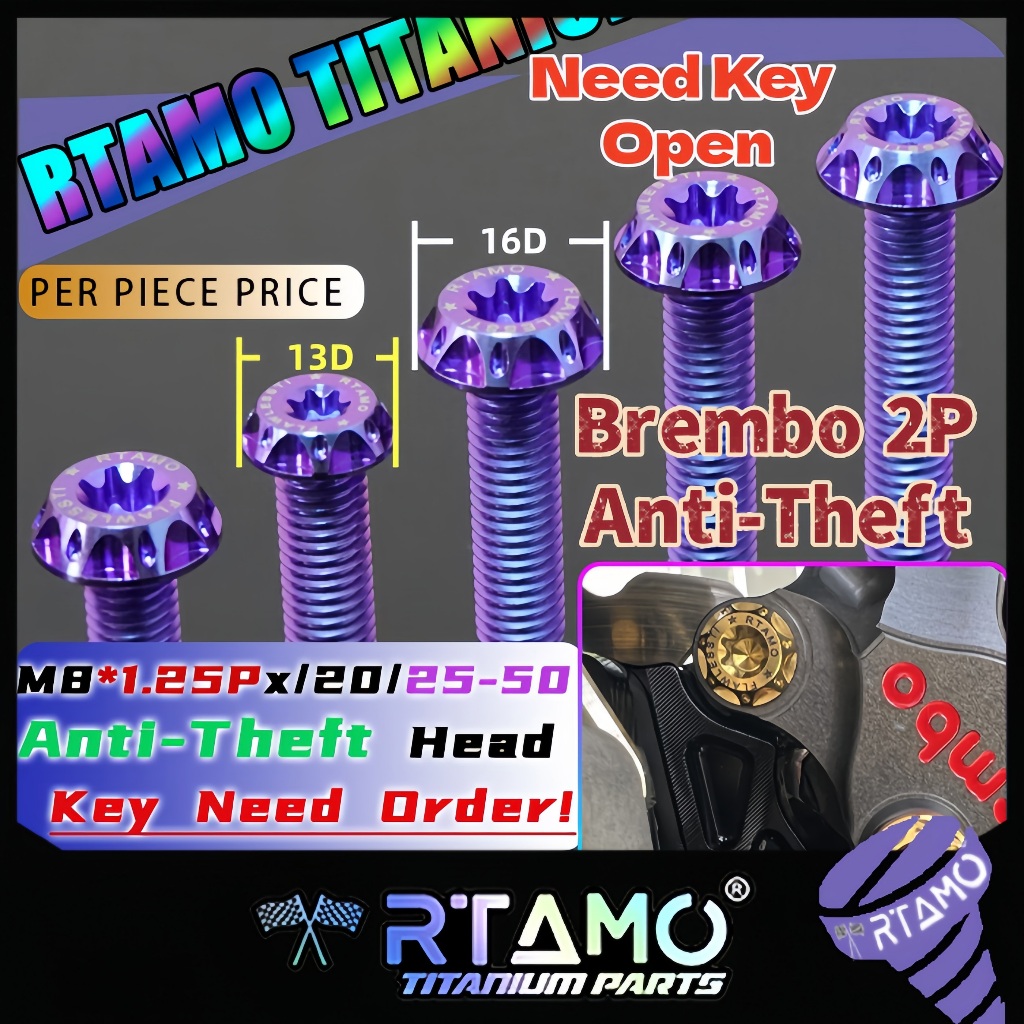 RTAMO น๊อตกันขโมย Gr5 M8x20-50L Fit Brembo 2P Vespa Wheel Bolt Forza Front Rear Caliper Bolt