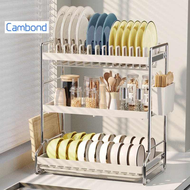 Cambond ชั้นวางจาน นสแตนเลส นมขาว 2/3ชั้น วางบนเคาร์เตอร์ สะอาดเรียบร้อย Draining Rack