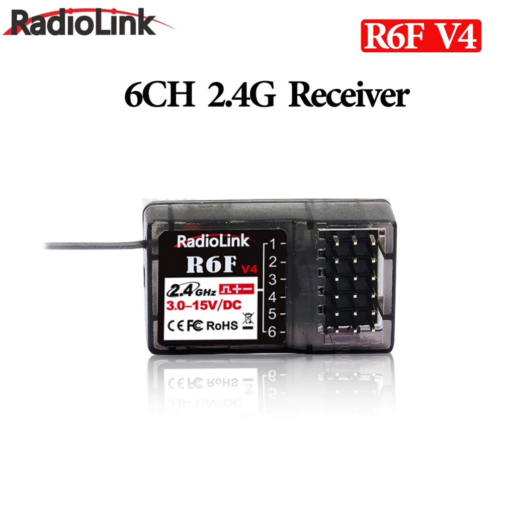 RadioLink R6F V4 6 ช่อง 2.4G ตัวรับสัญญาณ 3-15V สําหรับ RC รีโมทคอนโทรลรถเรือรุ่น RC8X/RC6GS/RC4GS/T