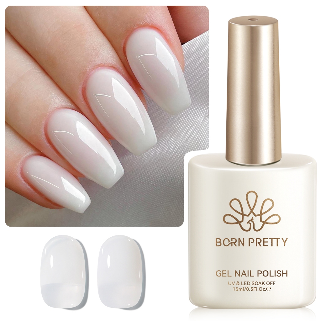 BORN PRETTY 15ml Milky Jelly White Gel Polish Super Shiny Glitter Soak Off Jelly Pink Nude Nail Gel