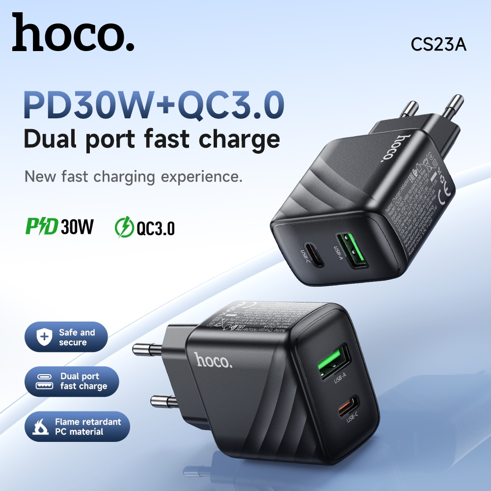Hoco CS23A 30W PD Fast Charge Quick Charge 4.0 3.0 Fast Charging 2 พอร์ตหลาย Wall Charger สําหรับ iPhone 15 Pro Max 11 X XS XR 8 Samsung Xiaomi
