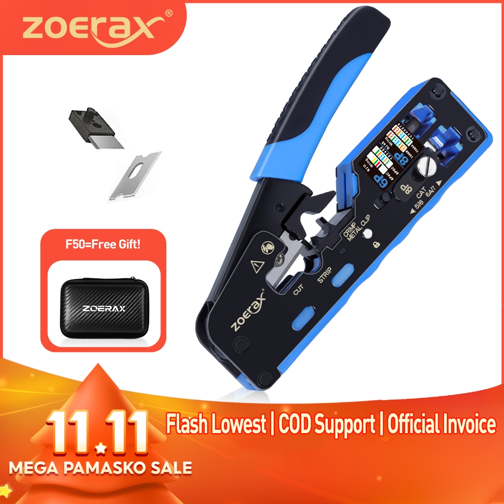 ZoeRax RJ45 อัพเกรด Cat7 Crimp เครื่องมือ Ethernet Crimp เครื่องมือเครื่องตัดลวด Crimp โลหะ Dovetail คลิป Terminal สายไฟสําหรับ Cat7 Cat6a Cat6 Cat5e Cat5 ตรงผ่าน Connector