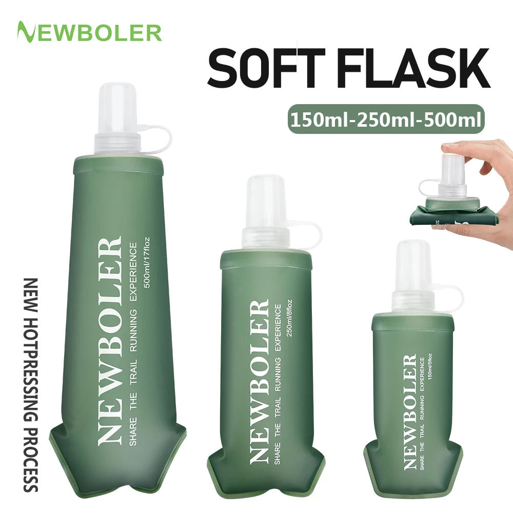 NEWBOLER 150ml 250ml 500ml ขวดน้ําพับ TPU BPA-Free พับกระติกน้ํานุ่มกีฬากลางแจ้งเดินป่าตั้งแคมป์วิ่งแบบพกพาขวดน้ํานุ่ม