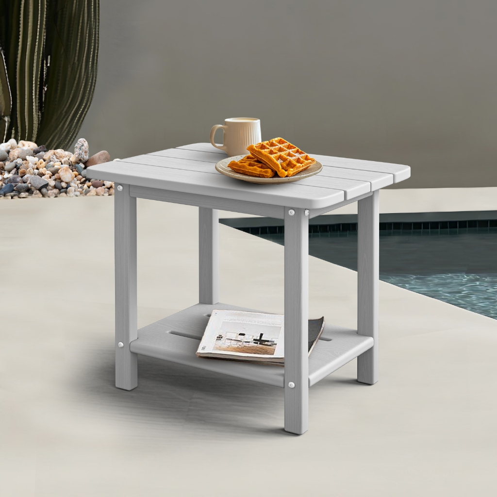 HDPE Adirondack โต๊ะท้าย 2 ชั้น – โต๊ะข้างกลางแจ้งที่ Weatherproof และทนทานสําหรับลาน พูลไซด์ และสนามหญ้า
