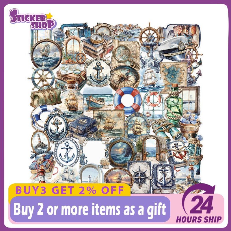 50 ชิ้นโปร่งใส Retro Navigation Treasure Hunt สติกเกอร์คอมพิวเตอร์ตกแต่งสติกเกอร์ PET กันน้ํา