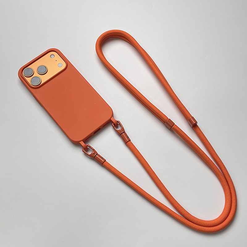หรูหราสีทึบCrossbodyสําหรับiPhone 17 Pro Max 17Pro Air Ultra Thin Soft TPUป้องกันปกหลังยาว7มม.โทรศัพท์มือถือเชือกเส้นเล็ก