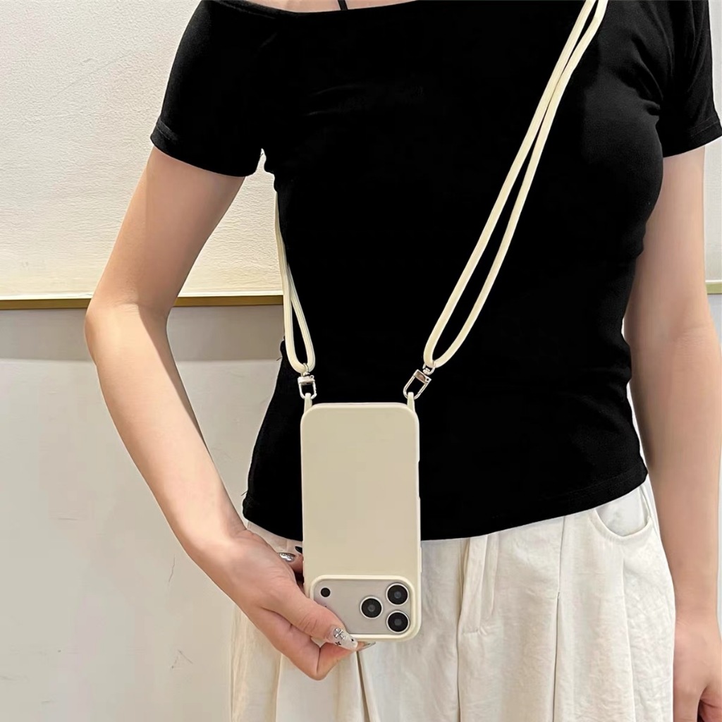Candy สี Crossbody สําหรับ iPhone 16 17 18 Pro Max 17Pro Air หรูหรากันกระแทก Soft TPU ปกหลังปรับสร้อยคอยาว Lanyard