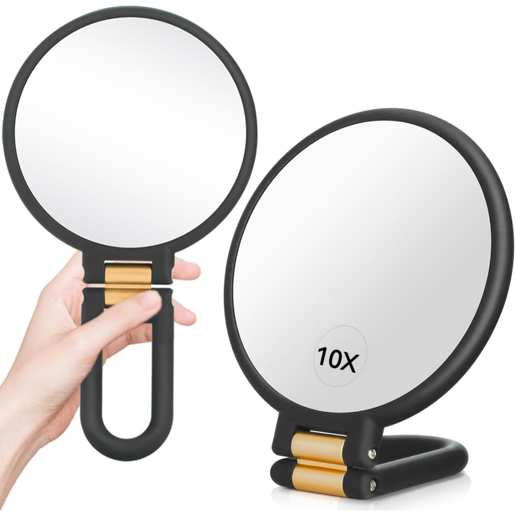 10X ขยายกระจกเดินทาง กระจกมือพร้อมที่จับ – พกพาสะดวก แต่งหน้าผู้หญิง สีดำ