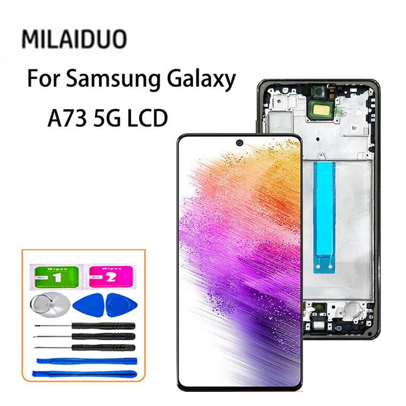 Super Amoled/AMOLED LCD สําหรับ Samsung Galaxy A73 5G SM-A736 จอแสดงผล LCD หน้าจอสัมผัสพร้อมการเปลี่ยนกรอบ