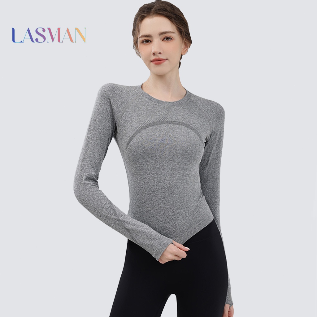 LASMAN เสื้อยืดแขนยาวทรงเข้ารูปฤดูใบไม้ร่วง สวมใส่สบายและระบายอากาศได้ดี เหมาะสำหรับโยคะและวิ่ง-CX163