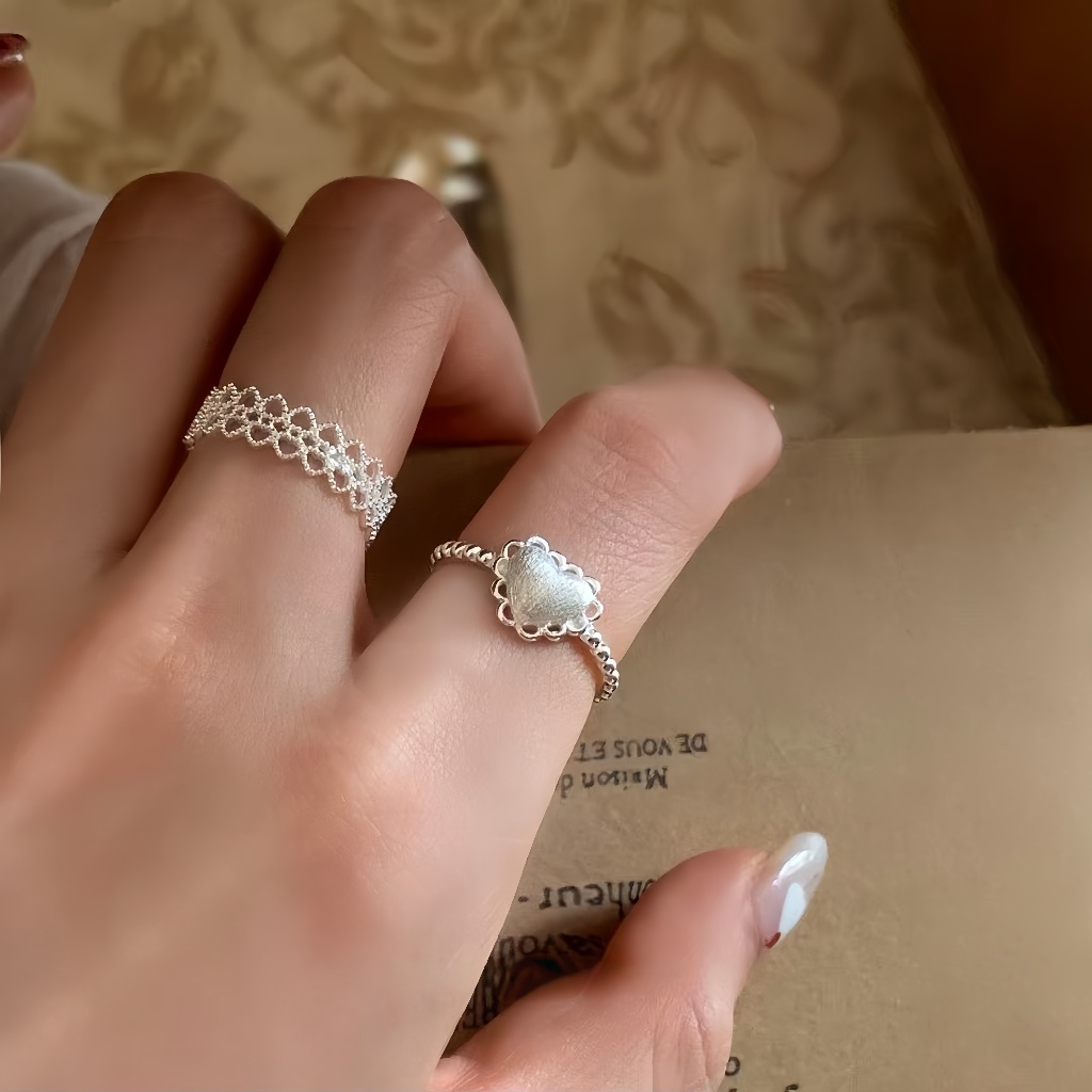 Lace Love แหวนเงินแท้ทรงโปร่งสำหรับนิ้วชี้ ออกแบบคลาสสิก สวมได้ทุกวัน