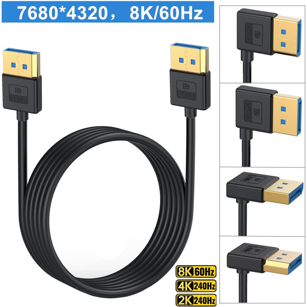 สายซิลิโคนมุมขวา Displayport 1.4 Cable 90°มุม Displayport สูงสุด 8K/60Hz, 4K/144Hz