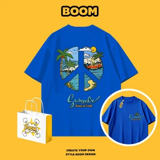 BOOM เสื้อยืดคอกลม ผ้า cotton 100% เสื้อยืดผู้ชาย ลายพิมพ์แฟชั่นทันสมัย Oversize ระบายอากาศดี