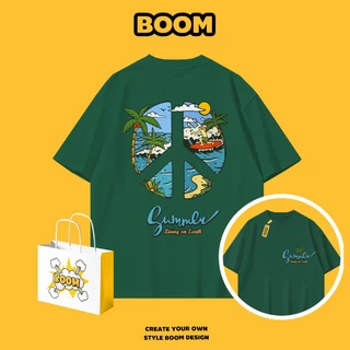 BOOM เสื้อยืดคอกลม ผ้า cotton 100% เสื้อยืดผู้ชาย ลายพิมพ์แฟชั่นทันสมัย Oversize ระบายอากาศดี