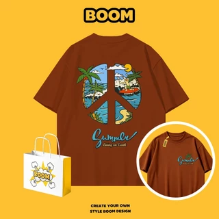 BOOM เสื้อยืดคอกลม ผ้า cotton 100% เสื้อยืดผู้ชาย ลายพิมพ์แฟชั่นทันสมัย Oversize ระบายอากาศดี