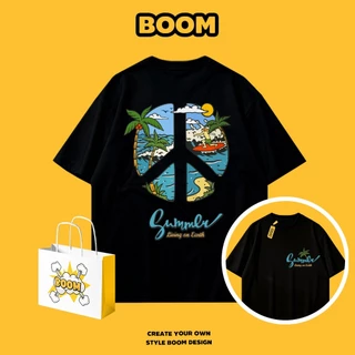 BOOM เสื้อยืดคอกลม ผ้า cotton 100% เสื้อยืดผู้ชาย ลายพิมพ์แฟชั่นทันสมัย Oversize ระบายอากาศดี