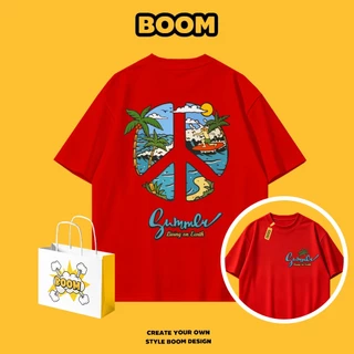BOOM เสื้อยืดคอกลม ผ้า cotton 100% เสื้อยืดผู้ชาย ลายพิมพ์แฟชั่นทันสมัย Oversize ระบายอากาศดี